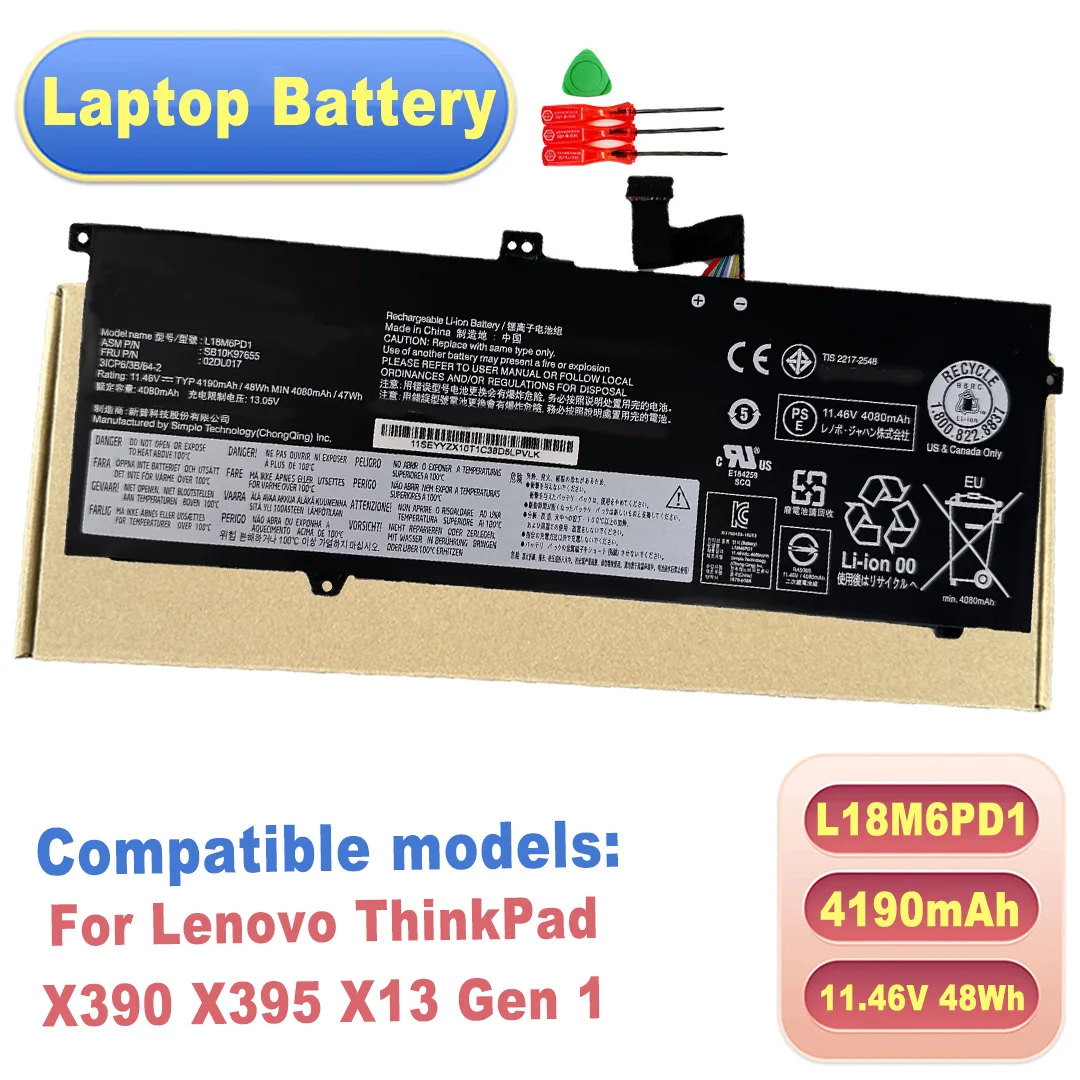 L18M6PD1 L18M6PD2 L18C6PD1 02DL017/18/19/20 11.46V 48Wh 4190mAh Battery for Lenovo ThinkPad X390 X395 X13 Gen 1