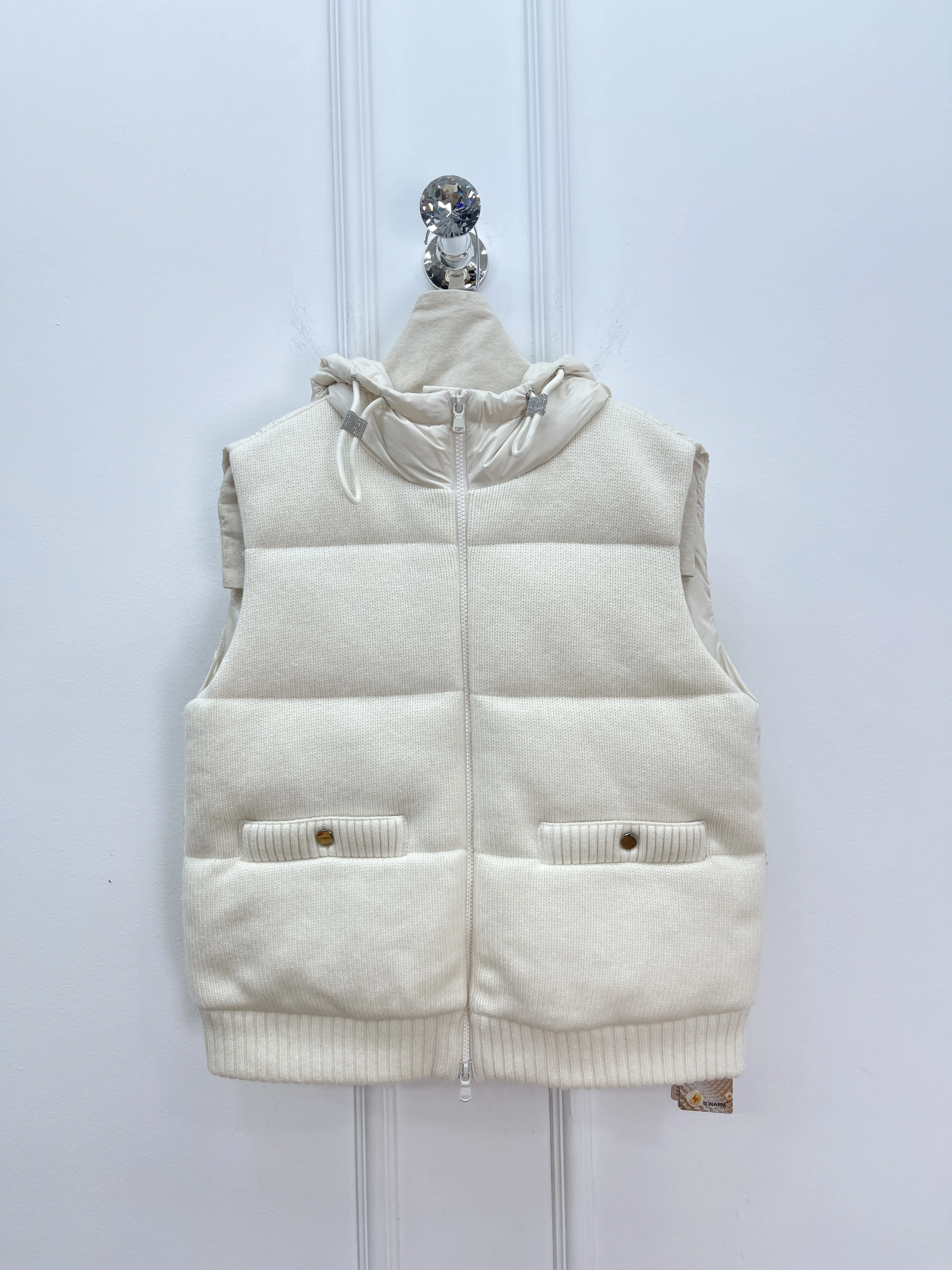 25-Herbst- und Winter-Daunenweste, modische Weste mit Reißverschluss und Kapuze, warme Weste für Damen aus Wolle