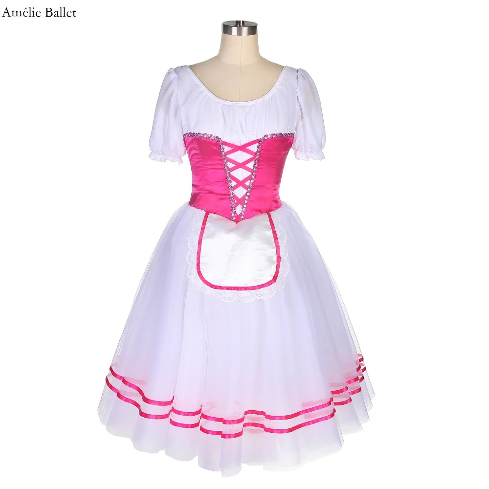 

B22140 Customized Hot Pink Top Bodice With White Tutu Short Puff Sleeves Romantic Ballet Tutu Skirt for Girl&Women Dancing Dress