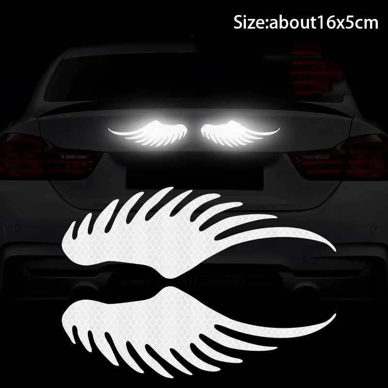 2 Stks/set Engelenvleugels Auto Reflecterende Sticker Stickers Voor Auto Waarschuwingstapes Nacht Veilige Helm Auto Decoratie Accessoire Voiture