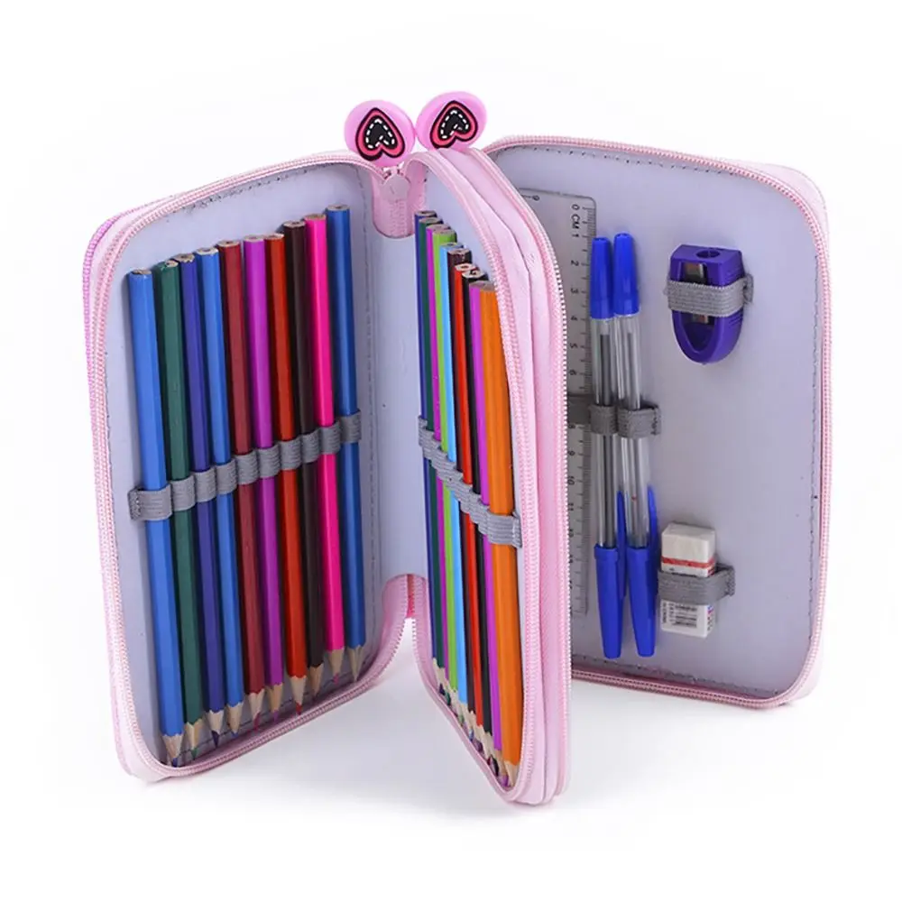 High Quality Polyester Pencil Case 32-Holes Multi-function Pen Bag Portable Double-Layer Stationery Pouch