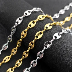 Hip Hop Coffee Bean Chain Necklace for Men Women Stainless Steel Gold Silver Color Pig Nose Shape Link Punk Choker Jewelry Gift