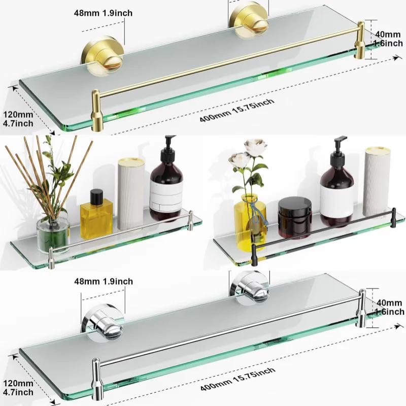 Brushed 400mm Tempered Glass Shelf Rack SUS304 Stainless Steel Stand Bar Nail Installation Never Rust Metal A Total Of 4 Colors