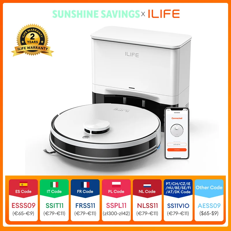 ILIFE A30 PRO, Robot Aspiradora y Mopa con Succión de 5000Pa, Autovaciado, Capacidad para 60 Días, Control por App/Control Remoto, 180 Minutos de Autonomía