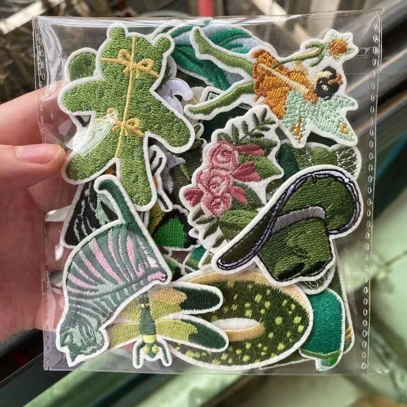 Green Flower Fairy Embroidery Cloth Sticker Elf Cat Patch Sticker Cartoon Nostalgic Camera Embroidery Label Dragonfly ChapterBoy