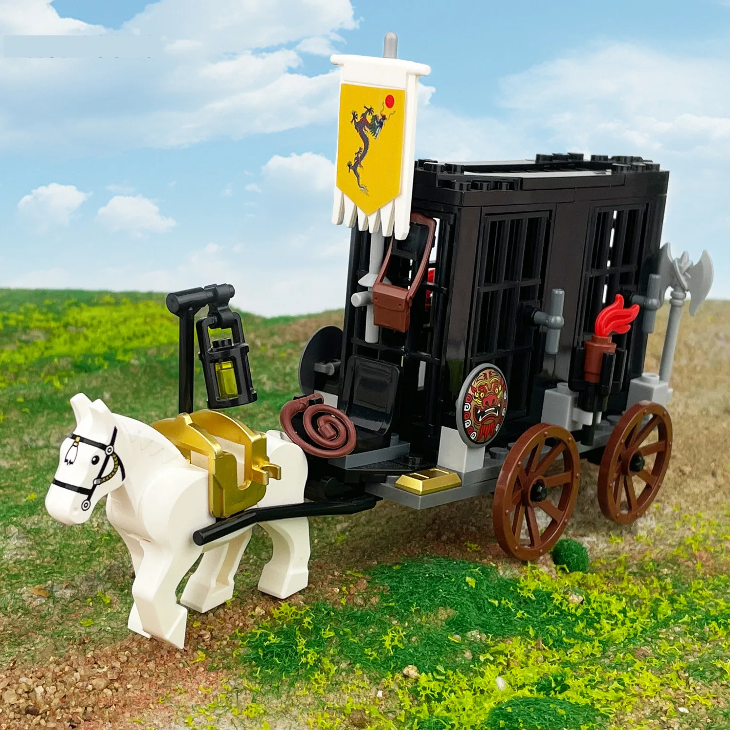 

Building block MOC carriage medieval chariot prison car military weapons accessories weapons assembly small particle scene model