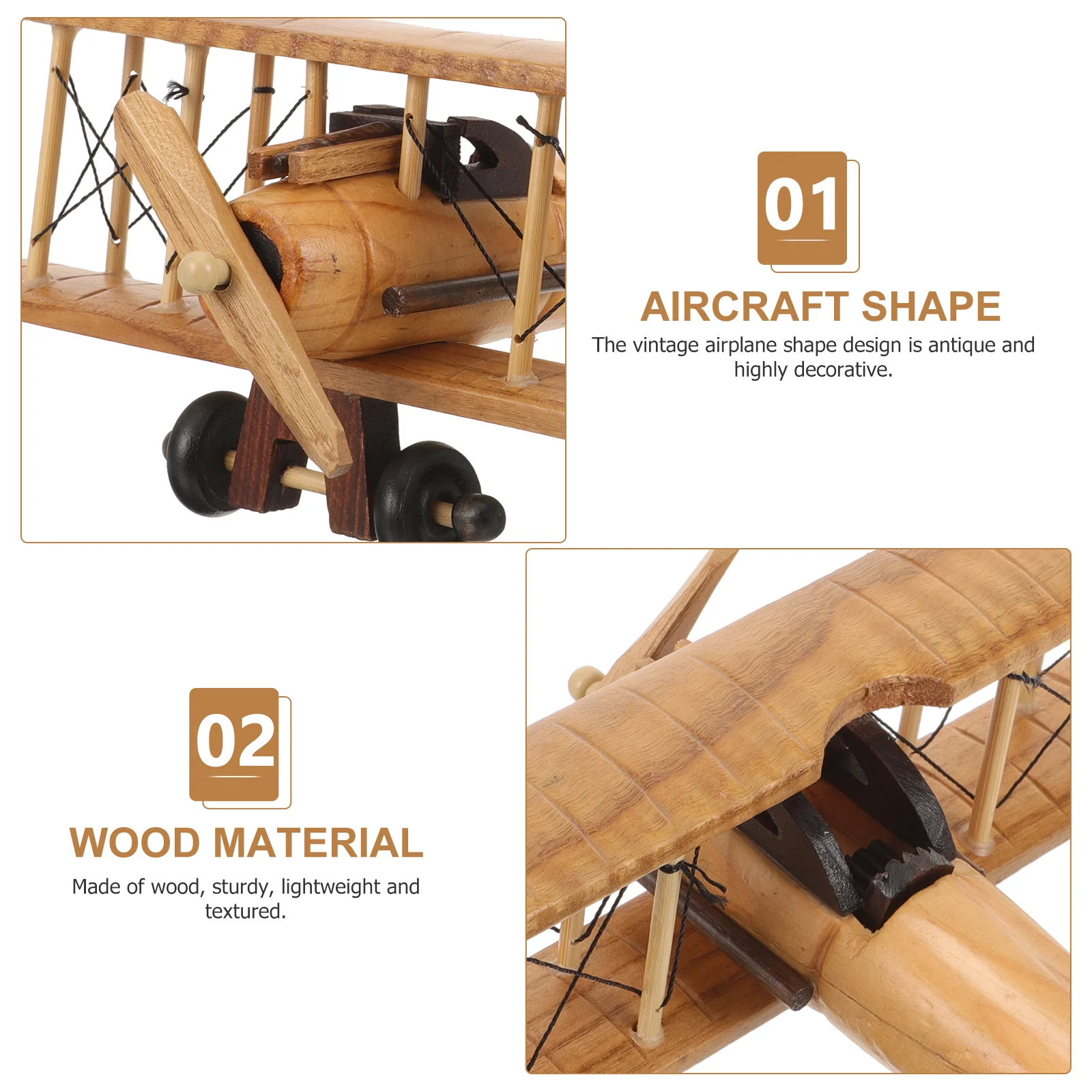 Retro Wooden Plane Vintage Model Craft Airplane Miniature Woody Toy Crafts Adornment