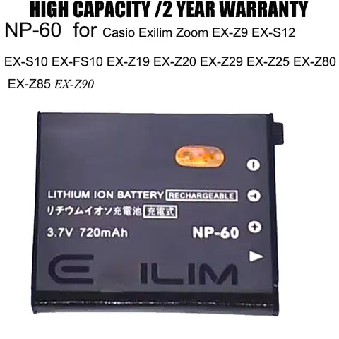 Nuova batteria NP-60 NP60 per Casio Exilim Zoom EX-Z9 EX-S12 EX-S10 EX-FS10 EX-Z19 EX-Z20 EX-Z29 EX-Z25 EX-Z80 EX-Z85 Bateria