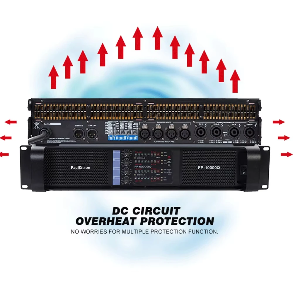 Paulkitson fp10000q 2500w amplificador de potência profissional de 4 canais para subwoofer e linha array amplificador de alto-falante 1350w 8ohms