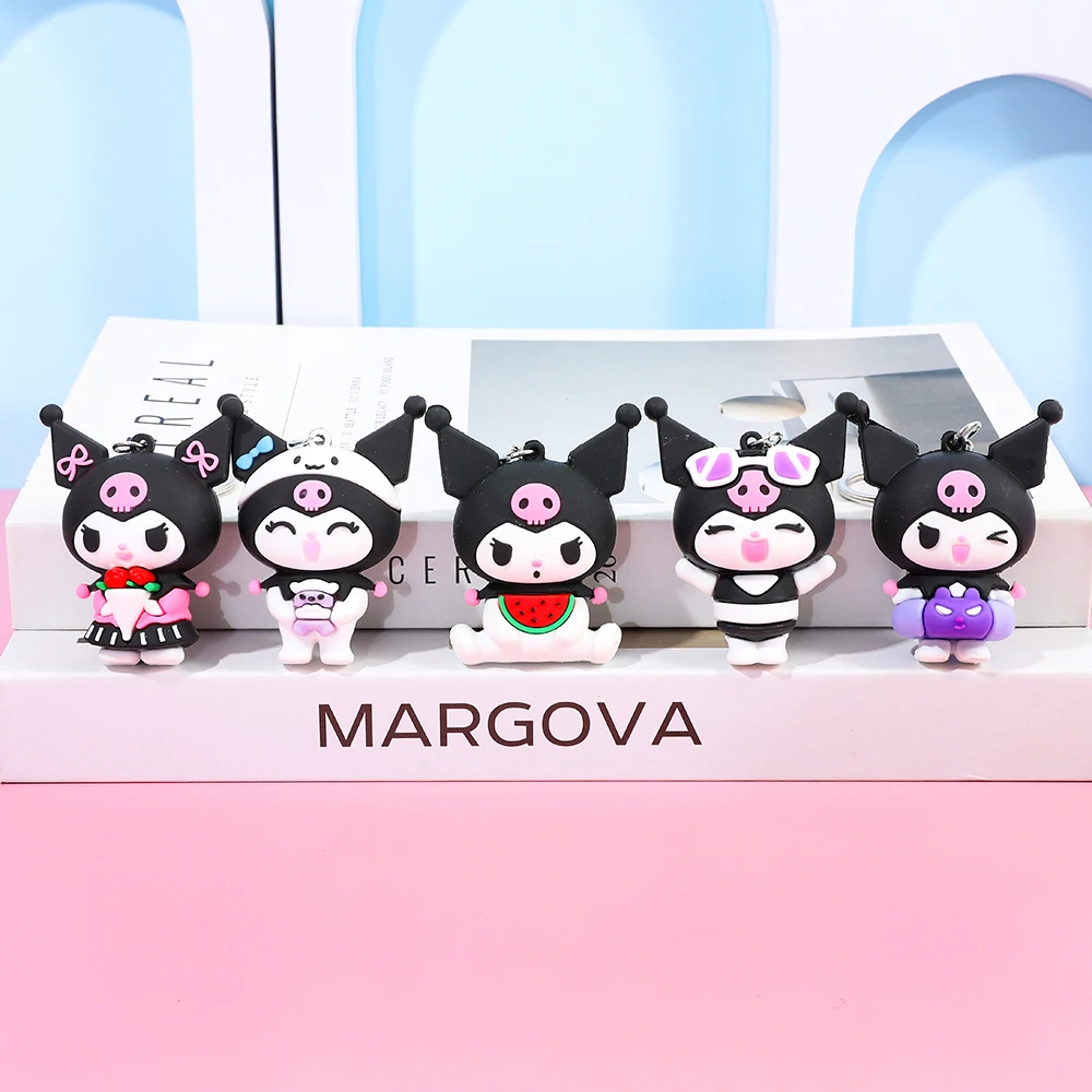 5 STKS Sanrio Cartoon Kuromi Sleutelhanger Leuke Siliconen Sleutelhanger Autosleutel Decoratieve Hanger is het perfecte cadeau voor vrienden