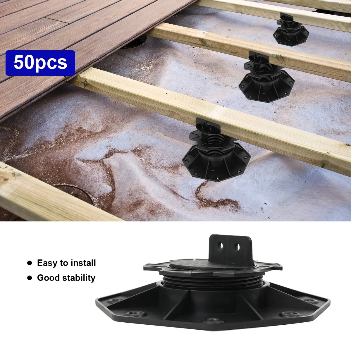 Set di piedini regolabili per piantone, piedini di supporto regolabili in altezza per sottostruttura di decking in WPC o legno, regolazione a passo continuo, resistenti ai raggi UV e agli agenti