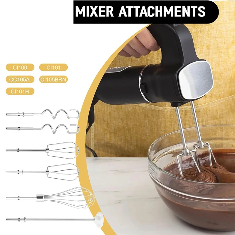 Handmixeropzetstukken Klopper, garde, mengstaaf en deeghaken, roestvrijstalen handmixeraccessoires voor Kitchenaid