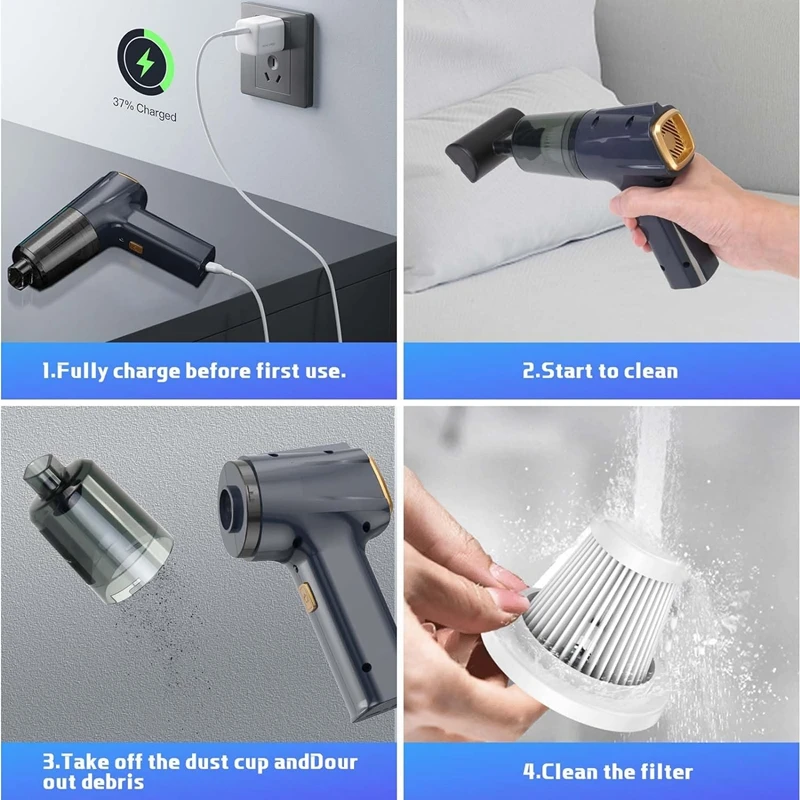 Car Vacuum Cleaner High Power, Wireless Handheld Car Vacuum Cleaner Replacement Parts 15000PA Suction, Cordless Vacuum For Car