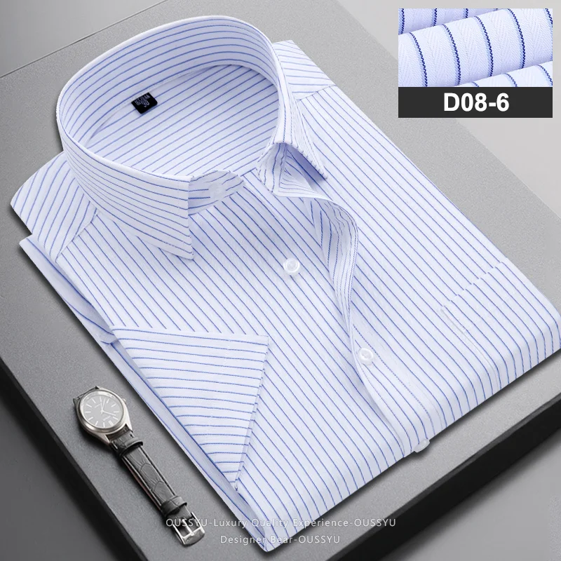 Brand Clothing Men's Business Striped Short Sleeve Shirt 2026 Summer Work Professional Workwear Top for Office Formal Wear New