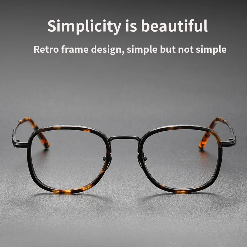 Unisex Design Pure Titanium Retro Tortoiseshell Square Frame Can Be Paired with Myopic Presbyopia Prescription Reading Frame