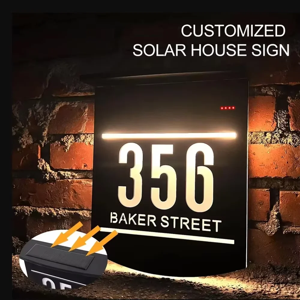 

Custom House Sign LED Backlit Solar House Number Outdoor Family Address Door Sign Outdoor Solar Lights Exterior House Numbers