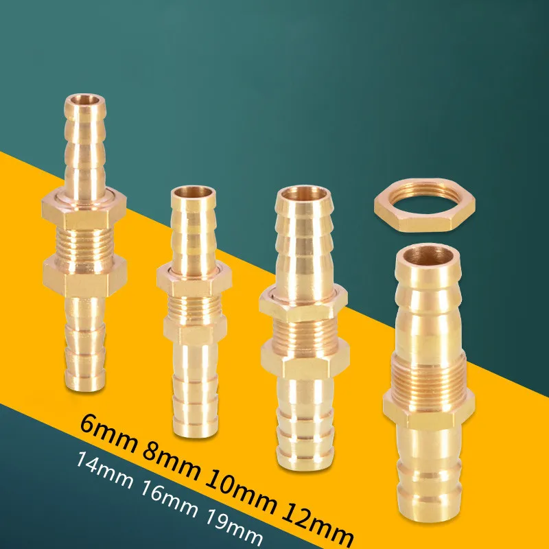 6mm-25mm Hose Barb with Nut Bulkhead Brass Barbed Tube Pipe Fitting Coupler Connector Reduce Straight Adapter for Fuel Gas Wate