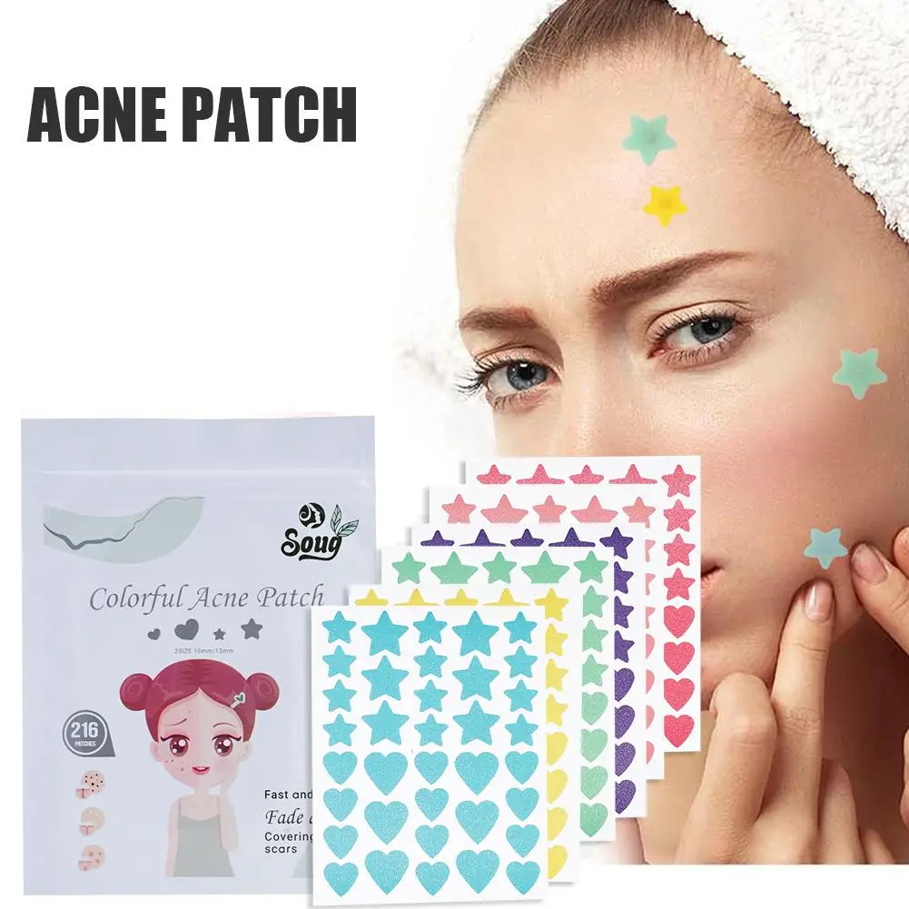 Estrela Coração Em Forma De Acne Tratamento Adesivo, Capa De Acne Invisível, Remendo De Pimple Remoção, Cuidados Com A Pele, Colorido, Bonito, 6 Folha