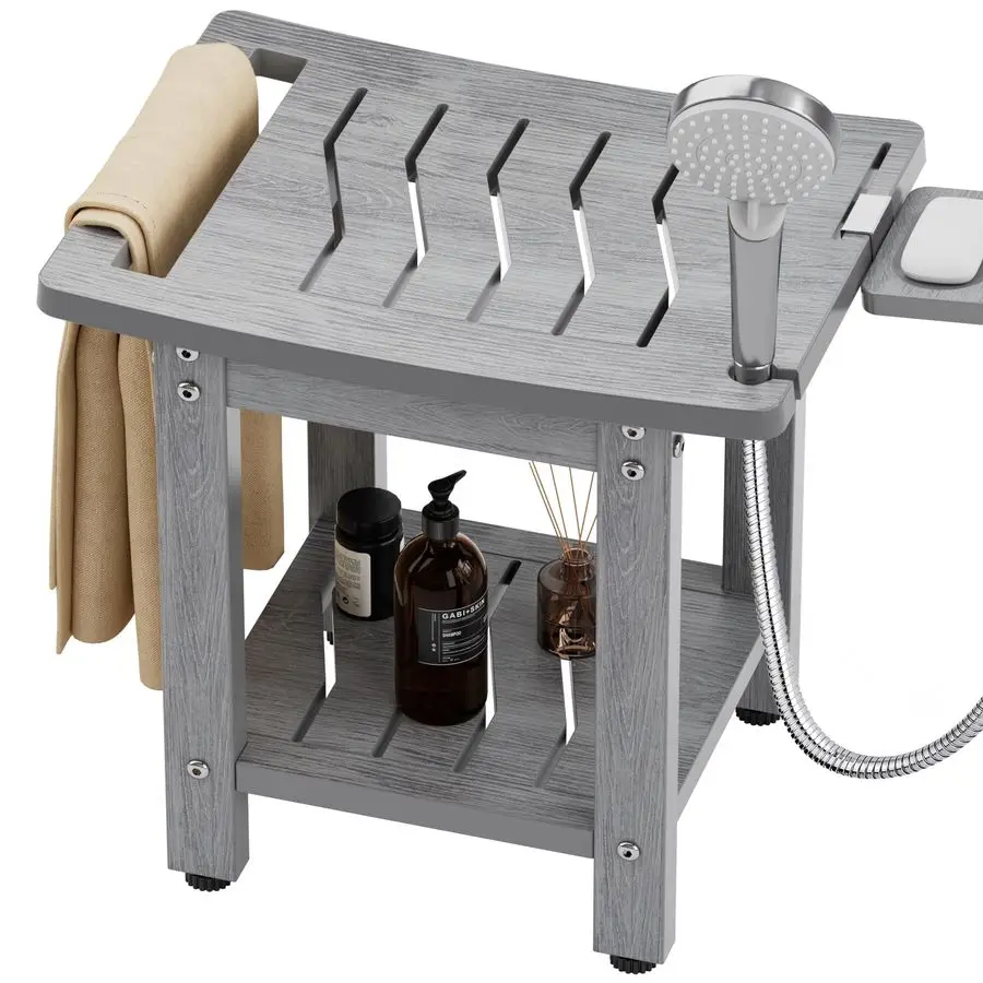 

Shower Chair for Inside Shower Waterproof No Maintenance Shower Stool with Shelf amp Handle Weight 400 LBS Use for Bathrooms Ou