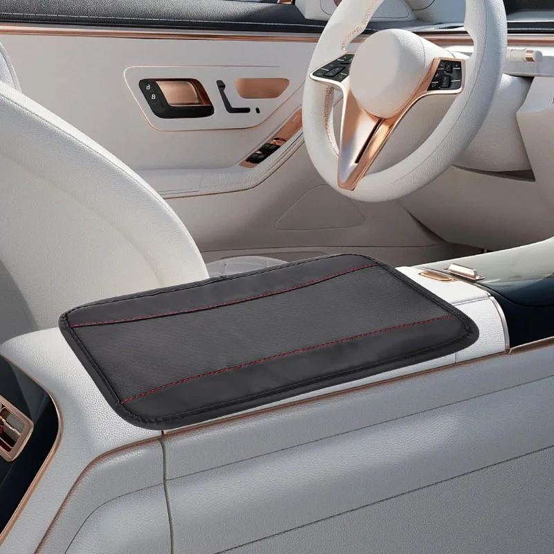 Car Armrest Cushion, Carbon Fiber & Color Block Design, Universal Non-Slip Console Protector Pad