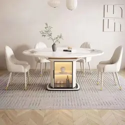 Cream Style Rock Slab Modern Minimalist Household Small Apartment Retractable Folding Storage Round Dining Table