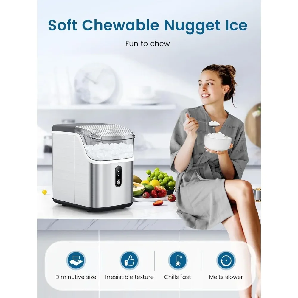 Nugget Ice Makers Countertop, Portable, 34Lbs/Day, Self-Cleaning, One-Button Operation Ice Machine for Home Kitchen Party