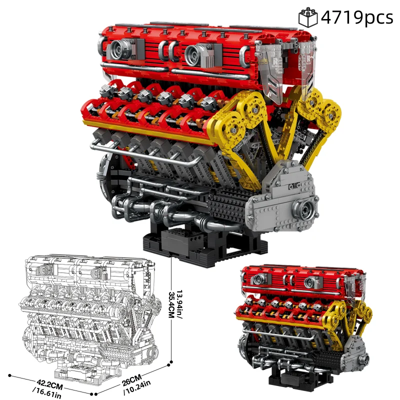 4719 Uds. Kit de construcción de modelo de Motor técnico V12 Motor de potencia mecánica DIY montaje de ladrillos juguetes educativos para niños adultos