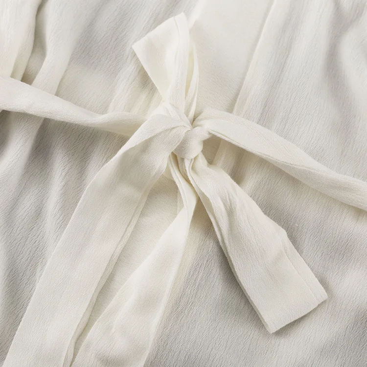 Casual Women Nightgowns Set V-Neck Sleepwear Long Sleeve Robe Underwear Shorts White Loose Ladies Pajama 3 Piece Suit