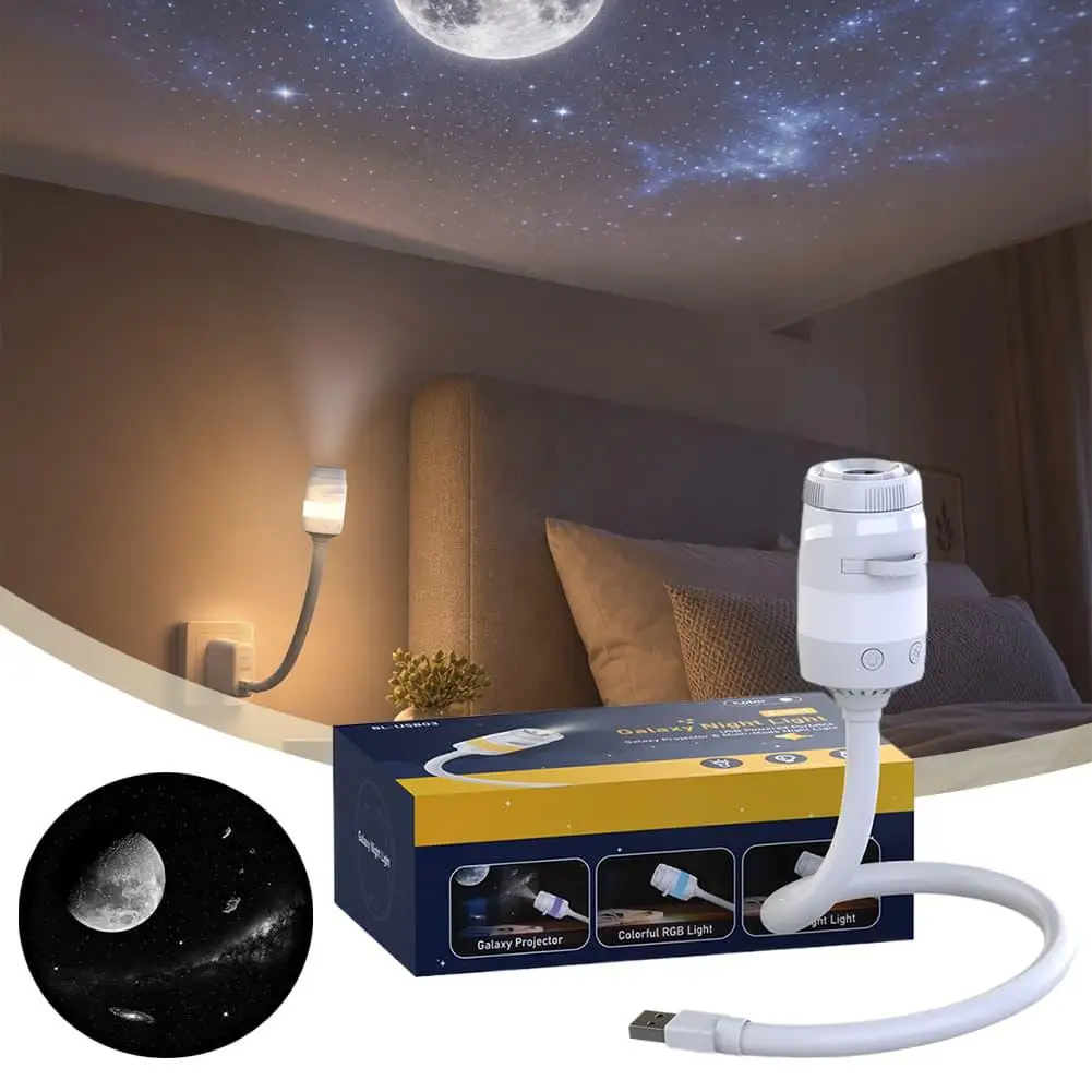 USB Mini Galaxy Projector Light 13 Film Slides 4K HD Starry Sky Projection Lamp 360° Adjustable Flexible Gooseneck Night Light