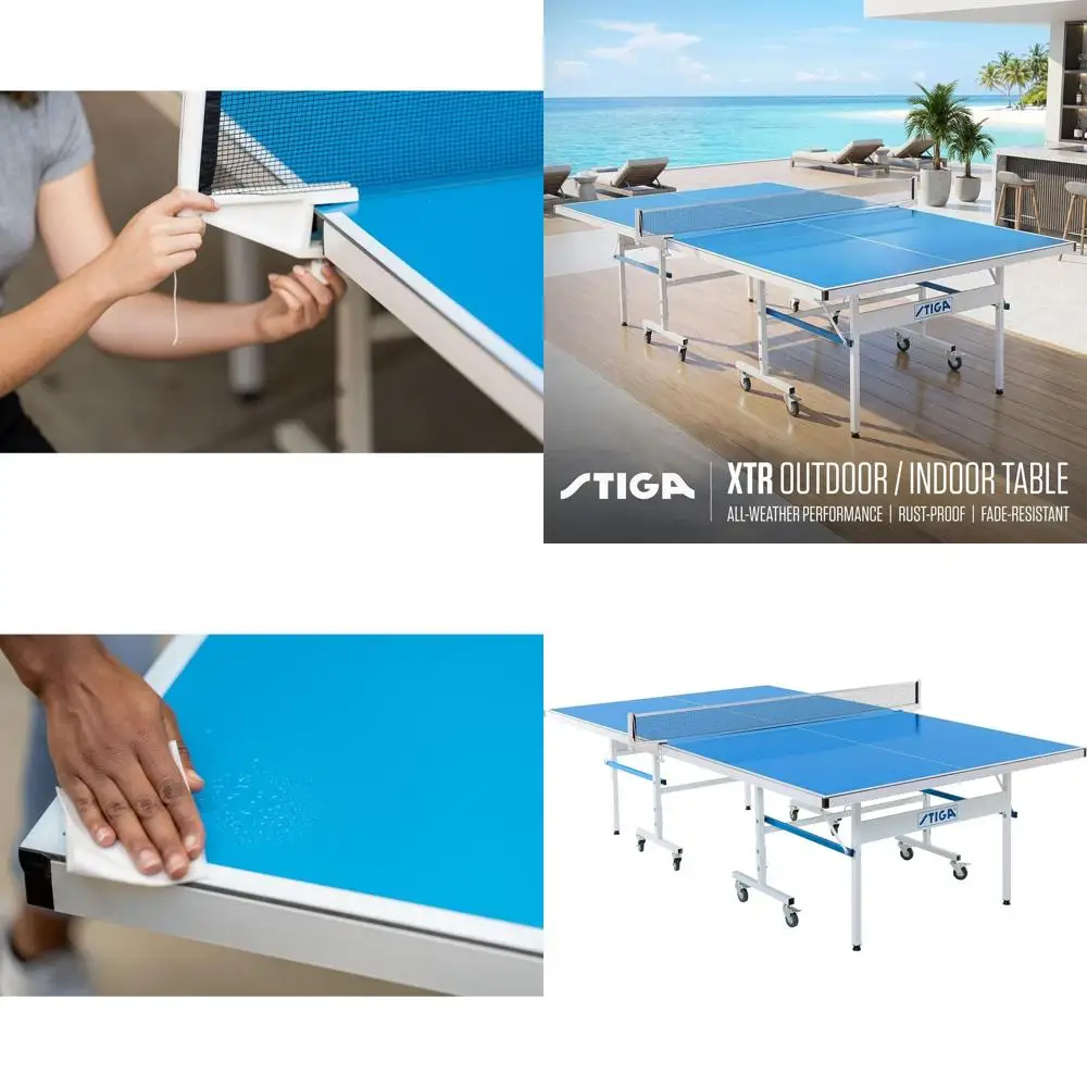 

Всепогодный водонепроницаемый теннисный стол для улицы и помещений с простой сборкой, компактным хранением, сеткой и стойками