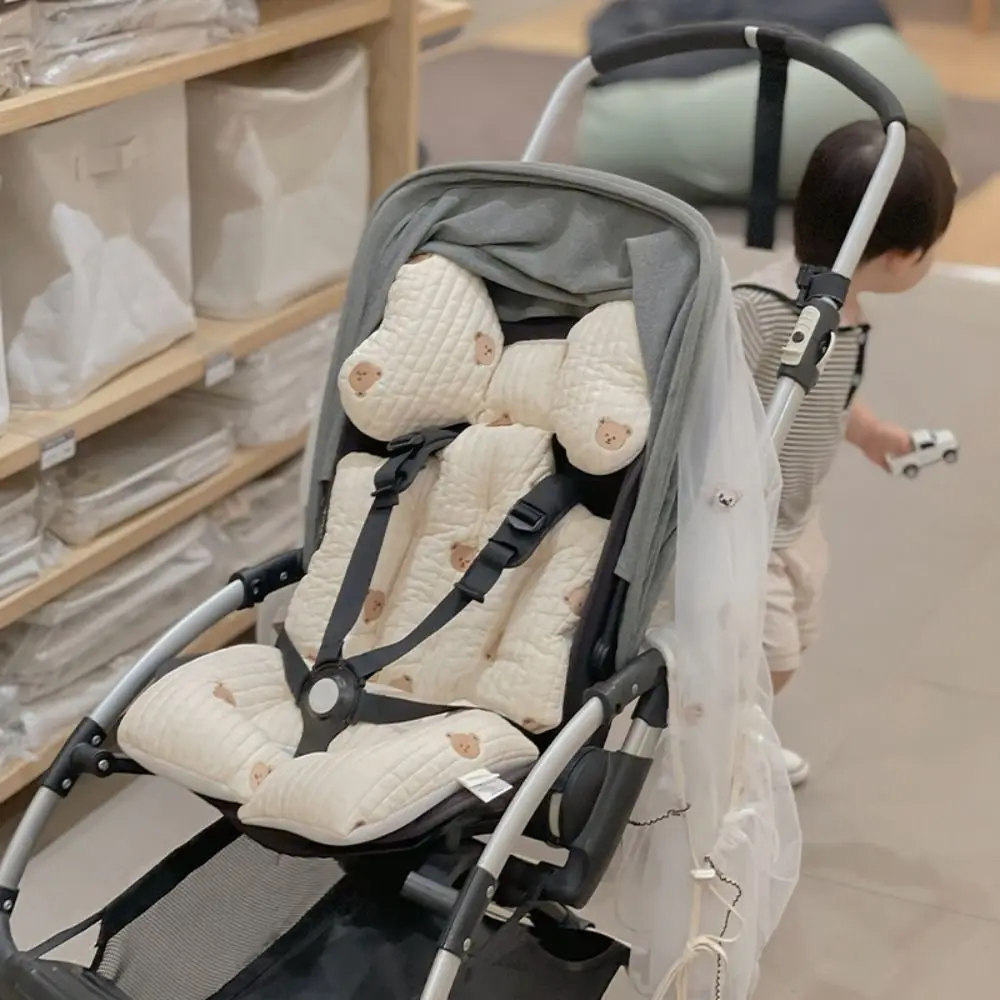 

Comfort Soft Stroller Seat Cushion Cute Skin-friendly Baby Pram Cushion Infant Bear Embroidery Seat Liner Pad