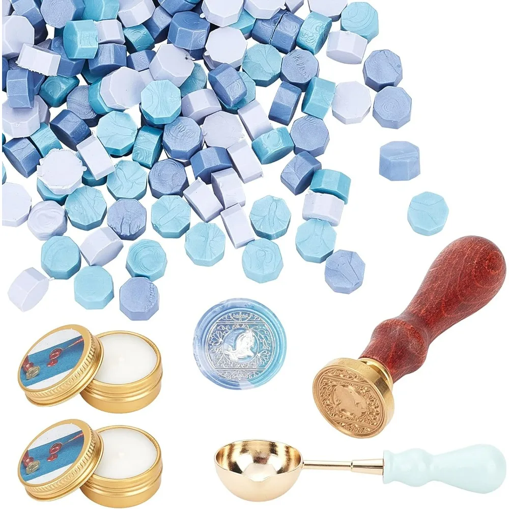 Wax Seal Kit Seal Stamp Rabbit with 180PCS Seal Beads, 2PCS Candles and Wax Melting Spoon for Wedding Invitations