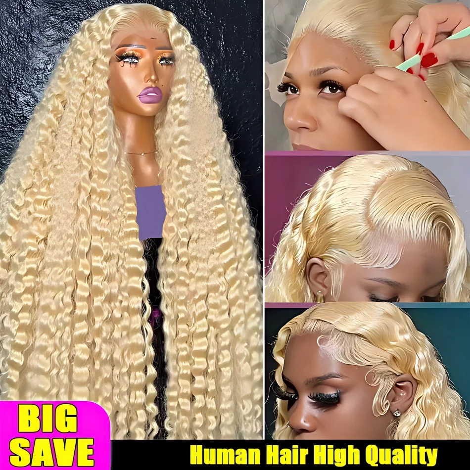 

613 Hd Lace Frontal Wig 13X6 Deep Wave Human Hair Wigs Blonde Preplucked 34Inch Curly Lace Front Wig For Black Women 230 Density