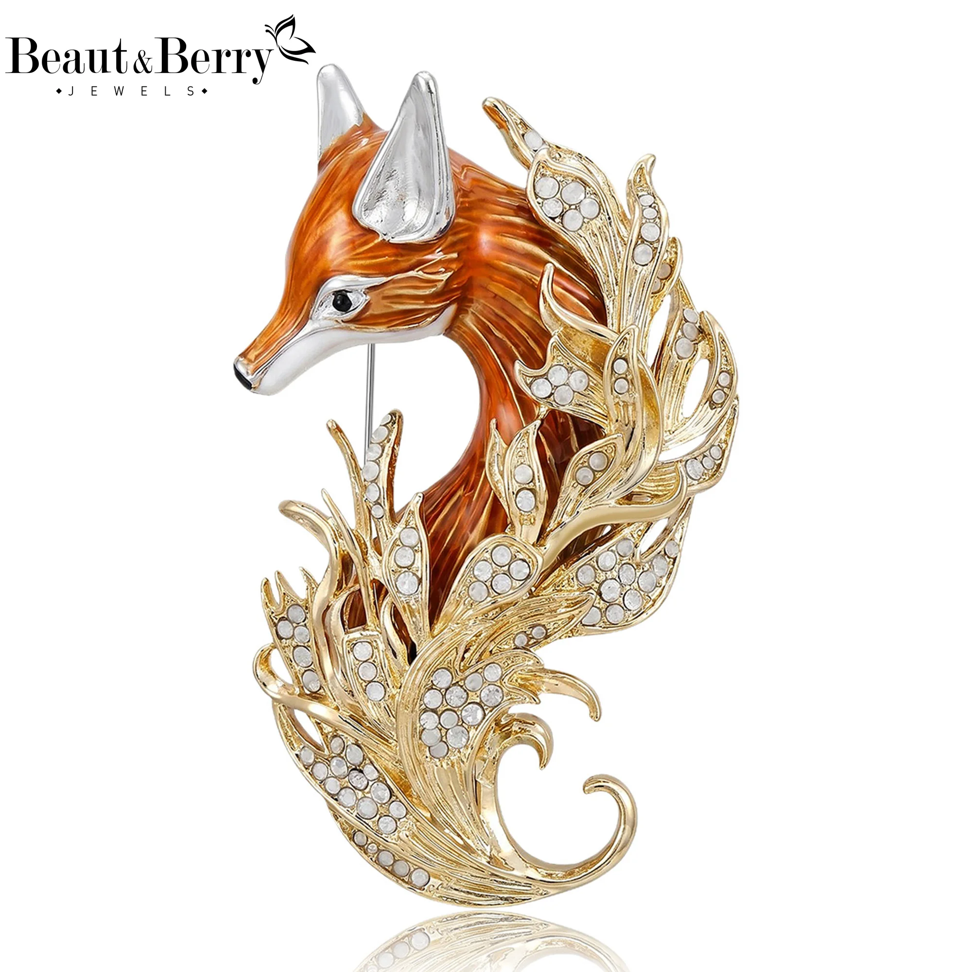 Beaut&Berry Luxury Rhinestone Fox Brooches for Women Unisex Animal Pins Casual Party Jewelry Accessories Gifts Decoration