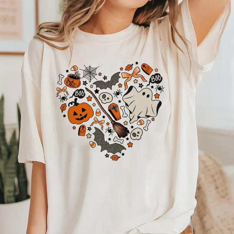 

Halloween Tshirt, Halloween Doodles Hearth Shirt Gift For Mom, Pumpkin Shirt