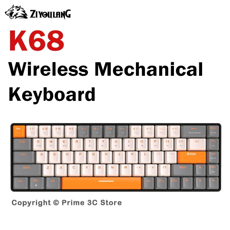 K68 Wireless Gaming Mechanical Keyboard 68 Keys Bluetooth 5.0 2.4G Hot Swap Red Switch Compact No Backlight for Win Mac