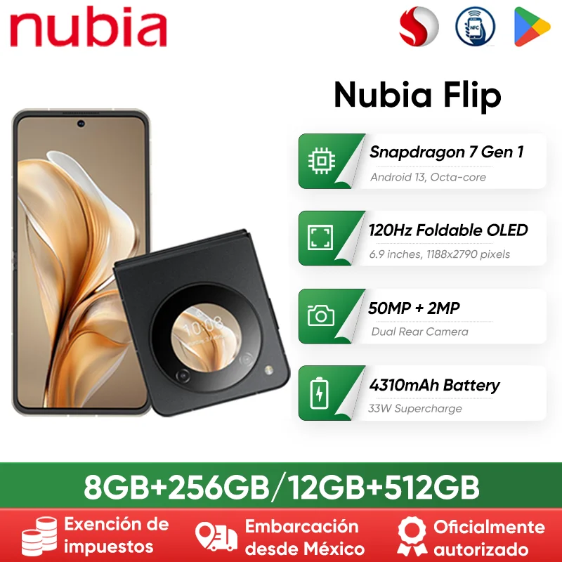 الإصدار العالمي Nubia Flip 5G هاتف ذكي قابل للطي أندرويد 13 6.9 "120 هرتز OLED شاشة مطوية 50MP AI كاميرا مزدوجة 33 واط شحن سريع