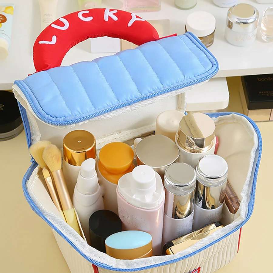 Nuova borsa per il trucco a forma di casa dei cartoni animati borsa per il trucco di grande capacità in stile cerniera borsa per il trucco borsa quotidiana per cosmetici