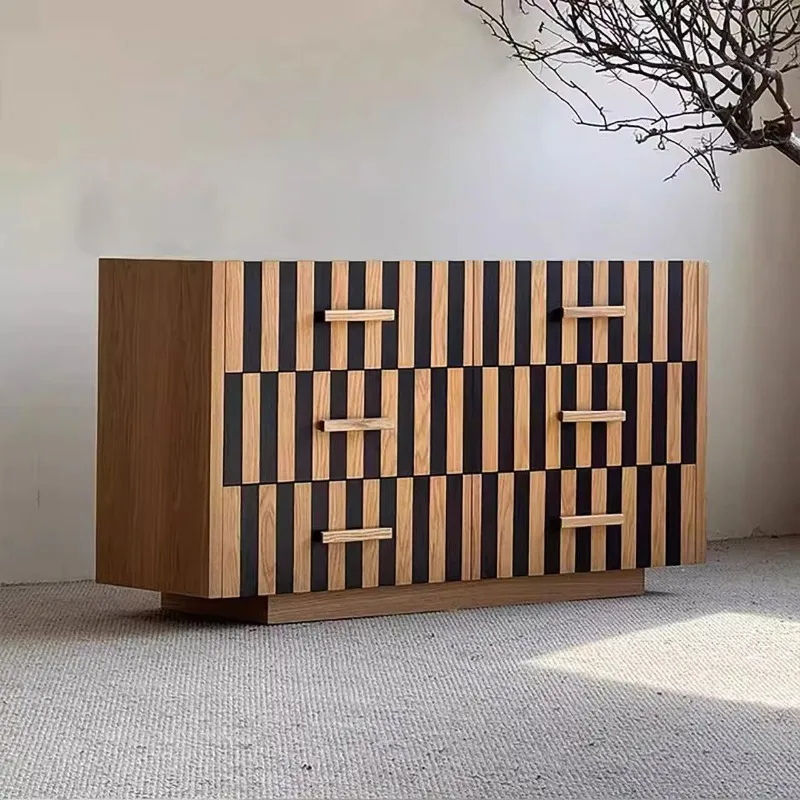 French Cream Modern Eco-Friendly, Durable Living Room Bedroom Locker Knot Wood Grain Sideboard