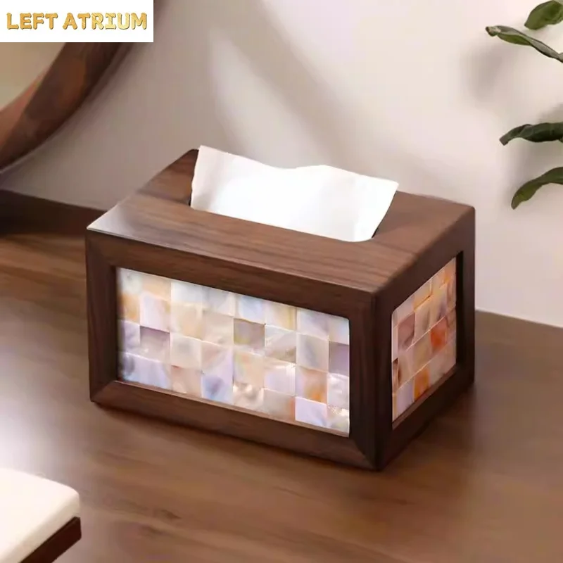 Shell Walnut Tissue Box Vine Woven Napkin Box Table Paper Boxes Tissue Organizer Tissues Storage Boxes Napkin Holder Ornament