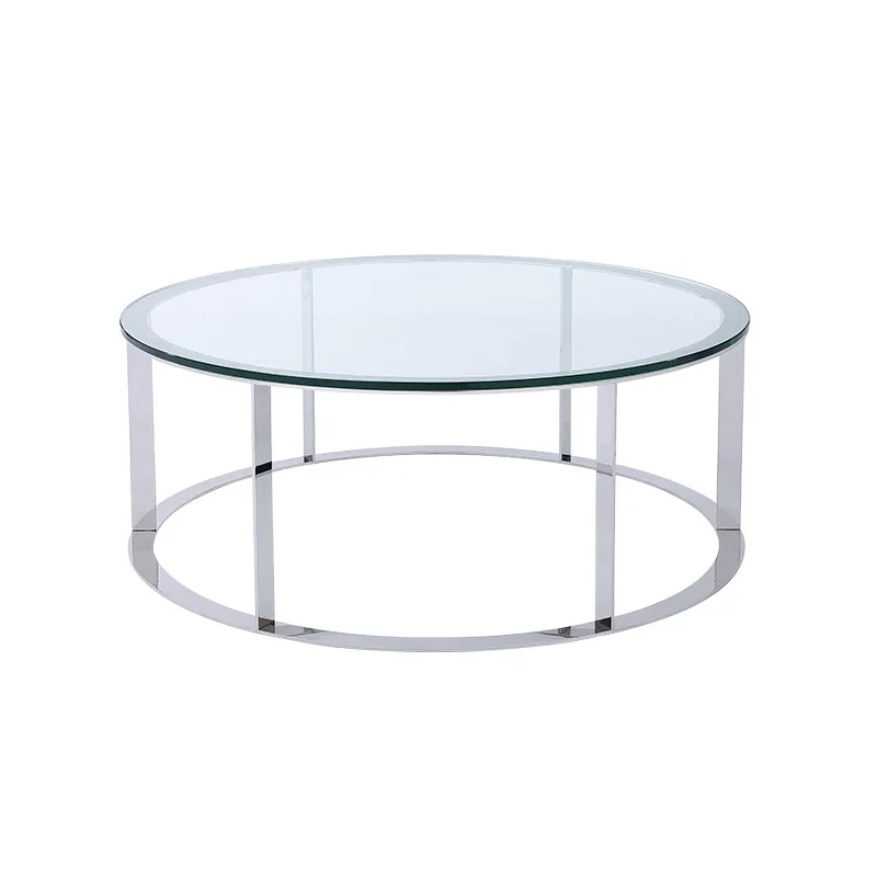 

stainless steel round coffee table living room tempered glass light luxury high-end designer model