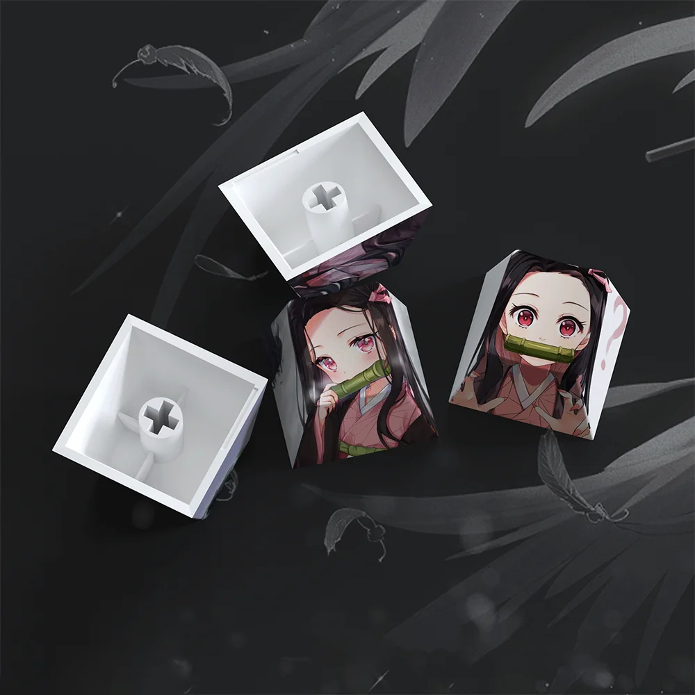 Demon Slayer Anime Kamado Nezuko PBT4 Key Caps Cosplay Prop Shiki Natsume Vijf Kanten Hoogte Anime Print Key Caps Decoratie