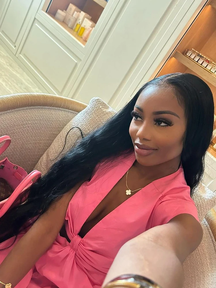 Damska Urocza Różowa Seksowna Sukienka Francuska Bez Rękawów Letnia Sukienka z Wycięciem w Talii Dekolt V Elegancka Długa Sukienka Damska