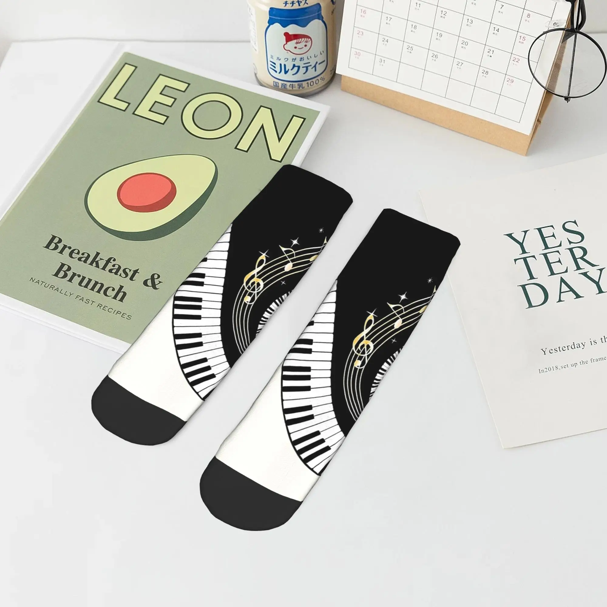 الكاحل الجوارب للنساء الرجال النوتات الموسيقية البيانو لوحة المفاتيح الفن الجوارب غير رسمية مخصصة عدم الانزلاق لينة الخريف مضحك الرياضة في الهواء الطلق جورب #6