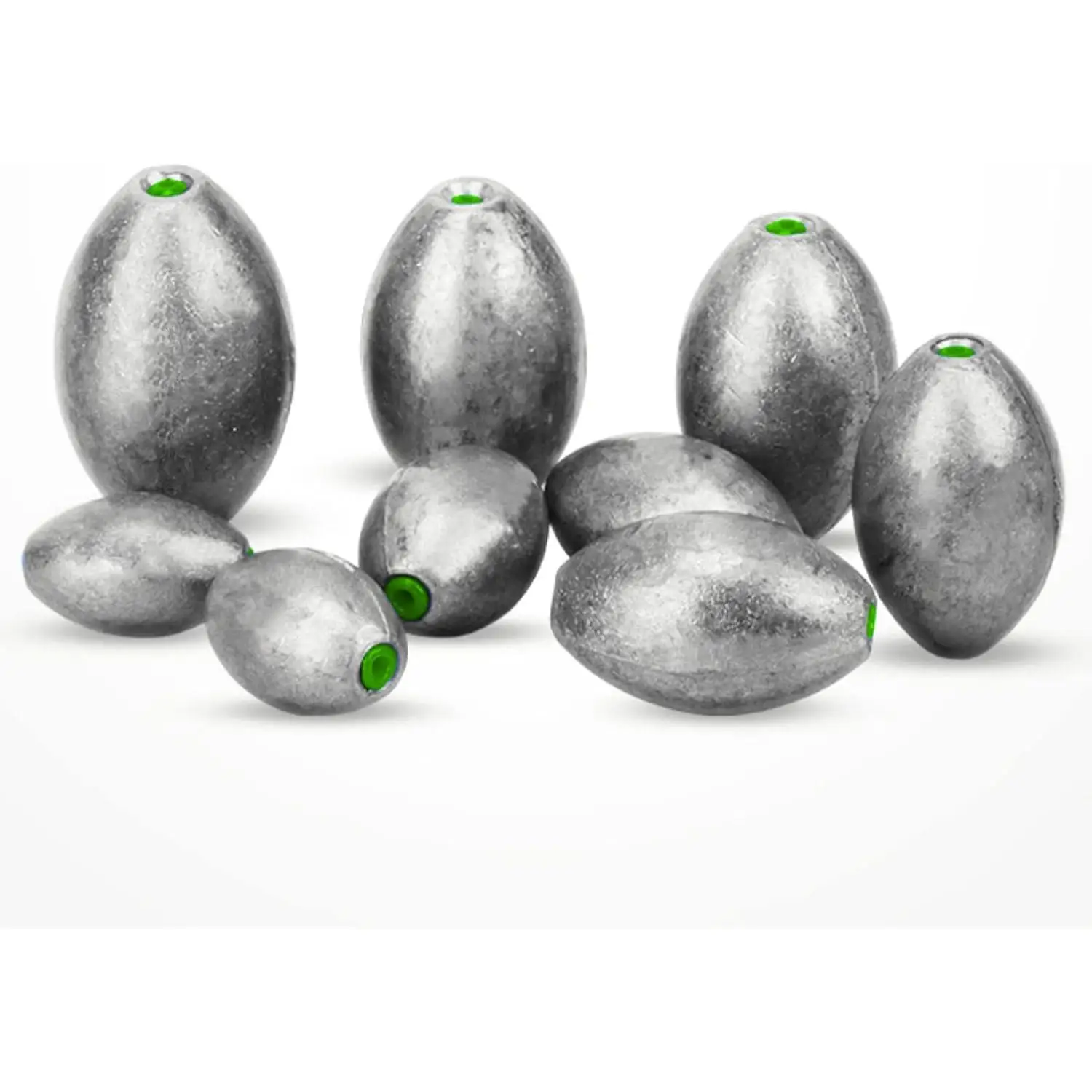 Plomos de Pesca Ovalados – 10 Unidades (2 de Cada: 25g, 30g, 40g, 50g, 60g) – Accesorios para Pesca en Agua Dulce y Salada, Fundición y Hundimiento
