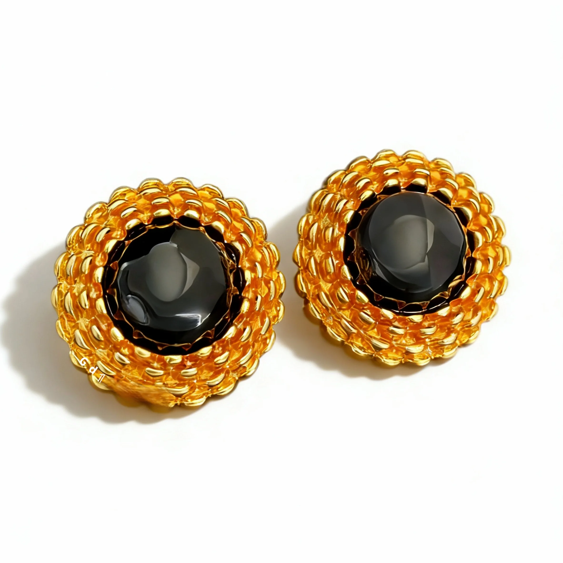 retro-black-gold-woven-round-clip-on-earrings-women's-new-style-fashionable-versatile-simple-elegant-color-alloy-ear-jewelry