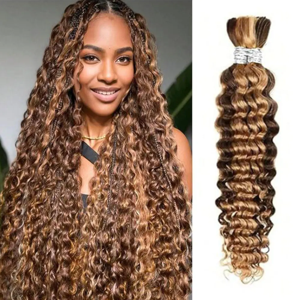 

Натуральные волосы для плетения косичек в стиле бохо, 4/27, с мелированием омбре, глубокая волна, 100 г, кудрявые, медово-русые, для наращивания