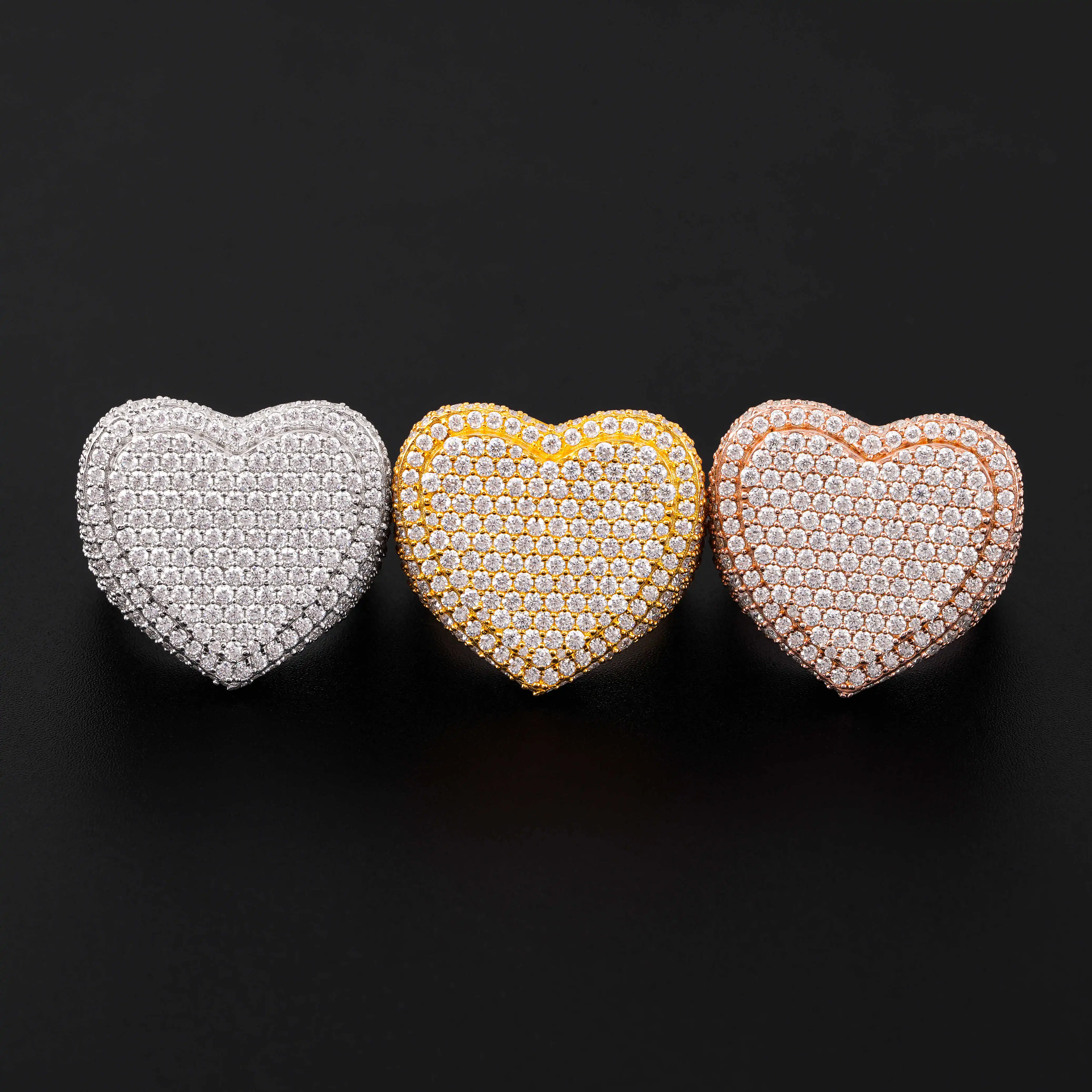 

New 925 Silver Set D VVS Moissanite Heart Ring Men's and Women's Rings Ins Fashion Trend Full Diamond Jewelry