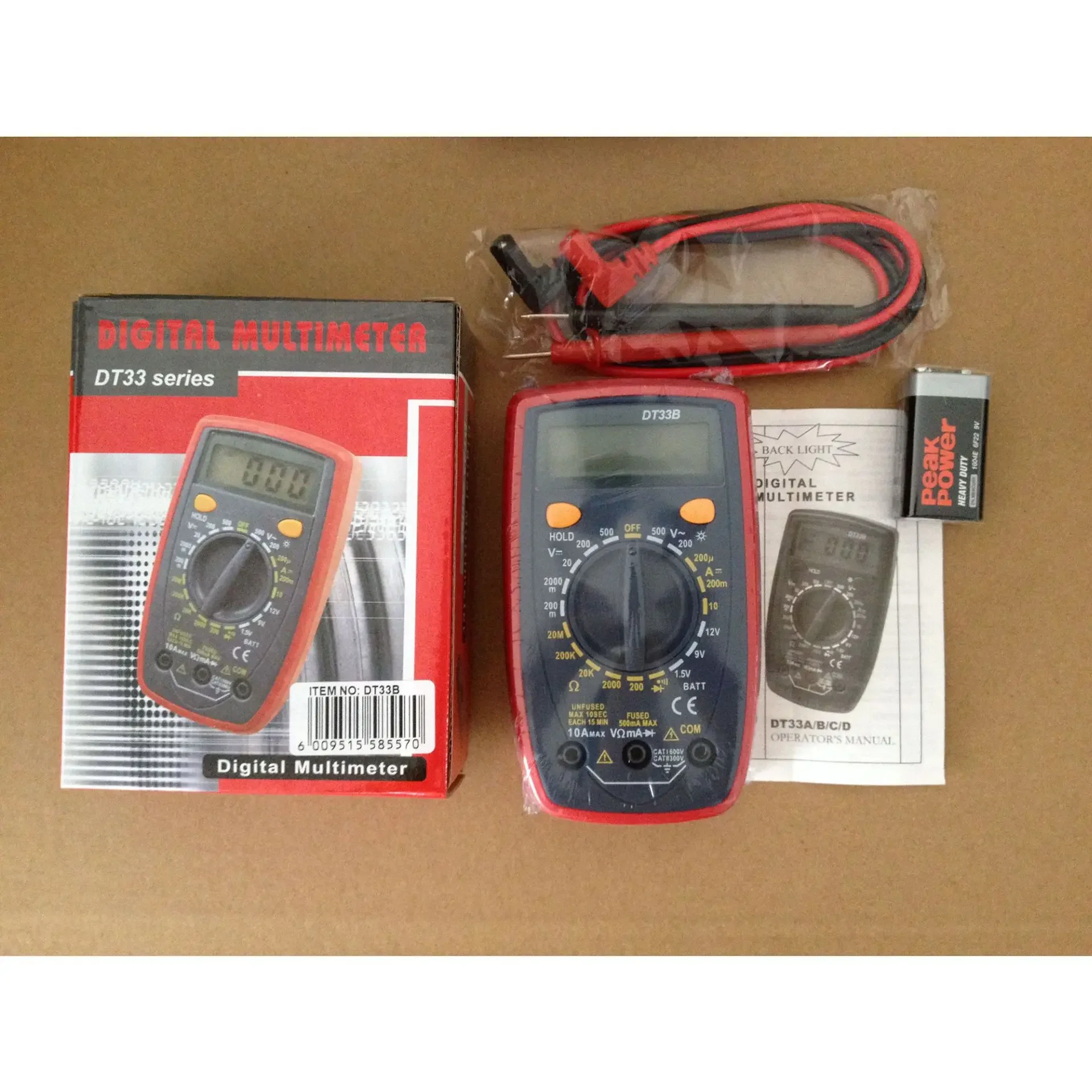 TOOL Multimeter DT33B Backlight Display, With Beep, With Jacket, Battery Test, Weihua Electronics
