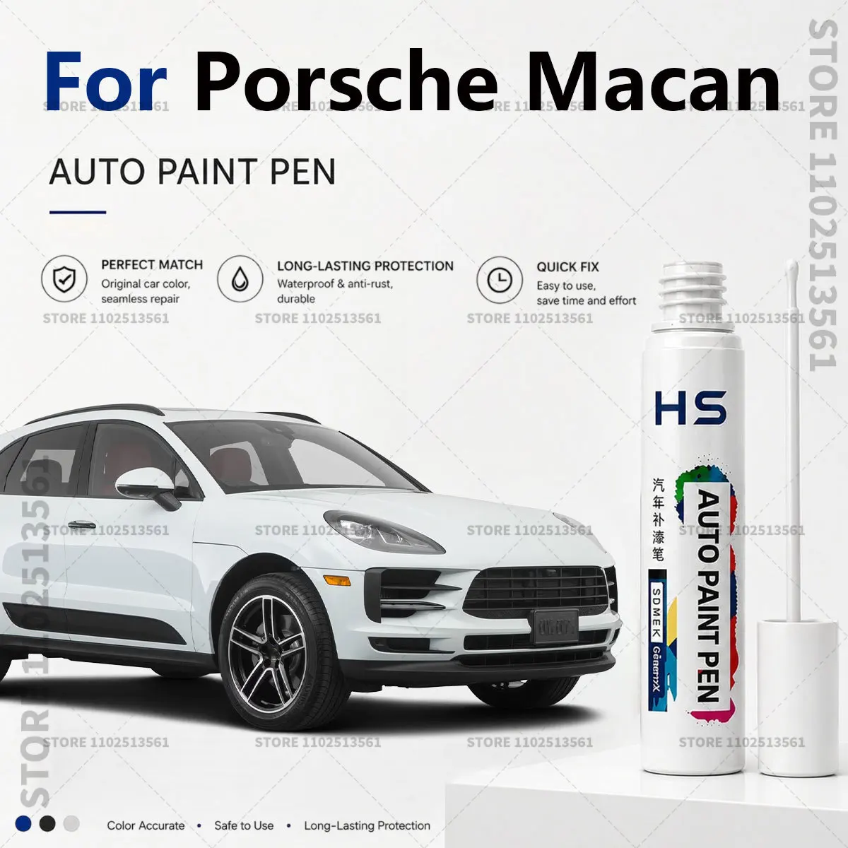 For Porsche Macan Touch Up Paint Pen – Quick Car Scratch Repair for Chips & Minor Scratches Silver Black Blue Carrara White